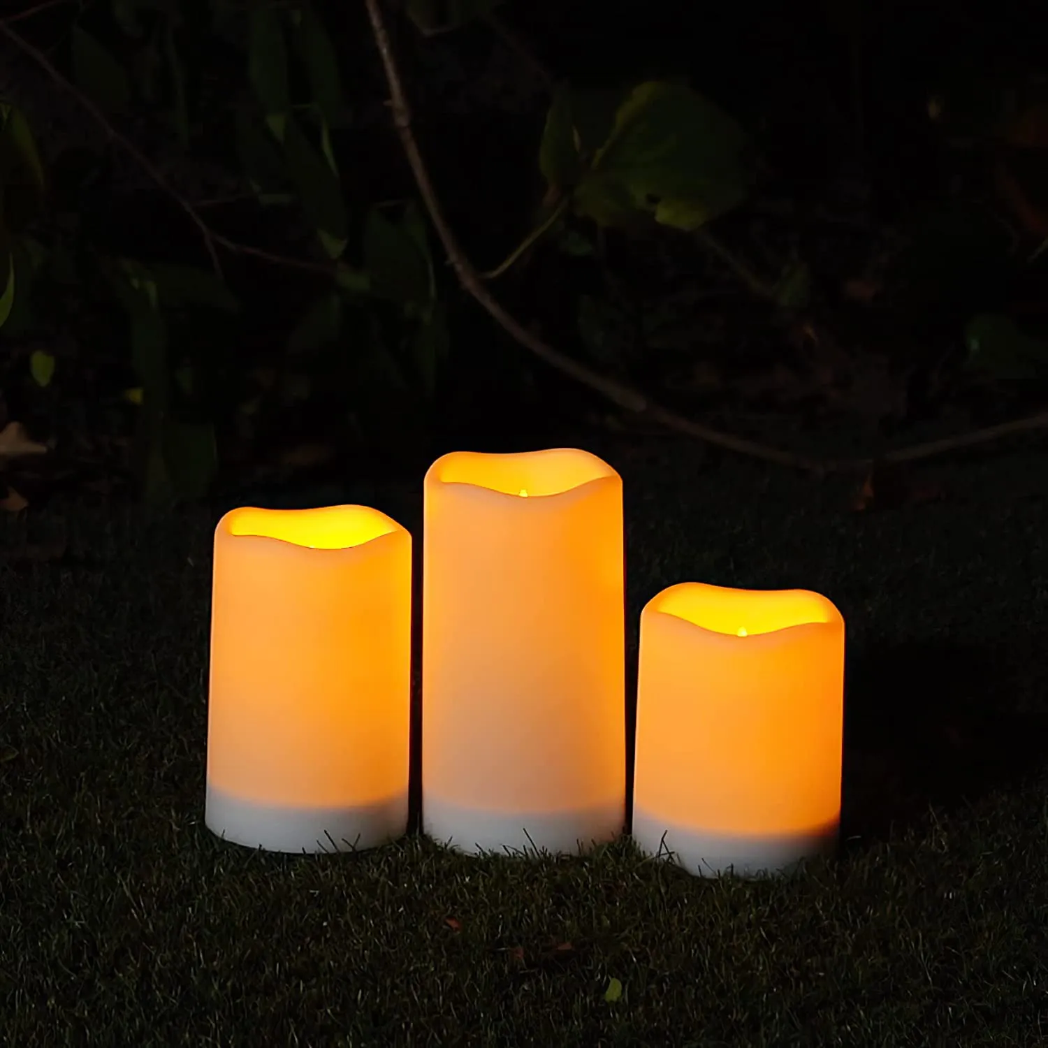 Homemory Solar Powered Candles Outdoor Waterproof, Sensor Only, Dusk to Dawn, Solar Powered Candles for Outside, Lanterns, 3.25"x4"5"6", Set of 3