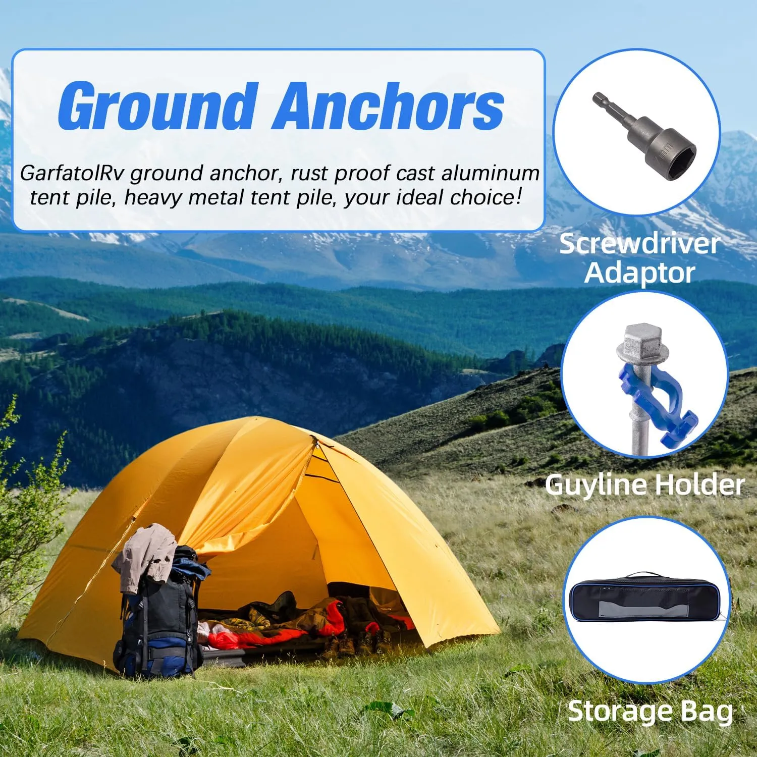 Homeon Wheels Camping Ground Anchors Aluminum Screw Heavy Duty Metal Non-Rust Cast Tent Anchors for Securing Animals, Tent, Canopies, Sheds, Swing Sets, Car Ports, Trampoline 11.81in 7.87in