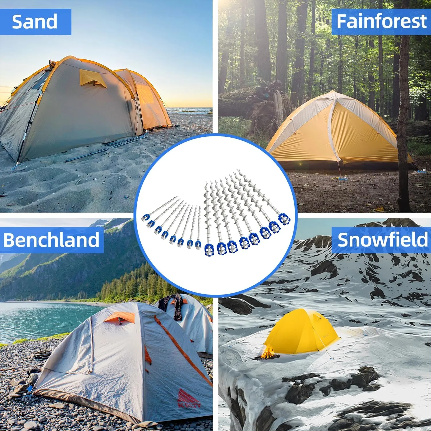 Homeon Wheels Camping Ground Anchors Aluminum Screw Heavy Duty Metal Non-Rust Cast Tent Anchors for Securing Animals, Tent, Canopies, Sheds, Swing Sets, Car Ports, Trampoline 11.81in 7.87in