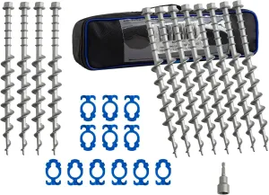 Homeon Wheels Camping Ground Anchors Aluminum Screw Heavy Duty Metal Non-Rust Cast Tent Anchors for Securing Animals, Tent, Canopies, Sheds, Swing Sets, Car Ports, Trampoline (12 Pack)