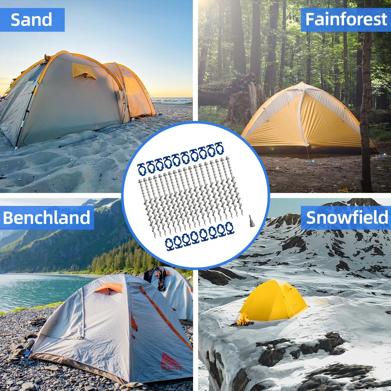 Homeon Wheels Camping Ground Anchors Aluminum Screw Heavy Duty Metal Non-Rust Cast Tent Anchors for Securing Animals, Tent, Canopies, Sheds, Swing Sets, Car Ports, Trampoline (12 Pack)