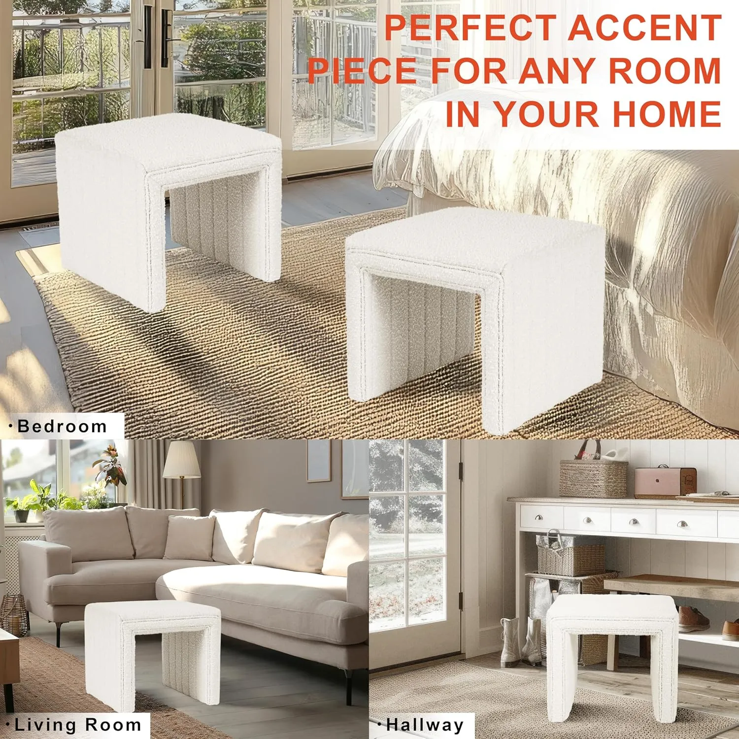 HomePop Modern Channel Tufted Ottoman Home Décor|Ottoman for Living Room & Bedroom - Cream Boucle