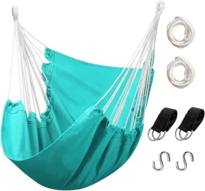 Hommtina Hammock Chair Hanging Rope Swing, Max 300 Lbs Hanging Chair with Pocket & Durability Perfect for Outdoor, Home, Bedroom, Patio, Yard (Pillows NOT Included,Pea Green)