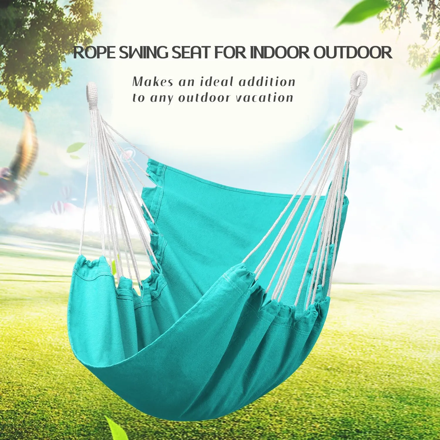 Hommtina Hammock Chair Hanging Rope Swing, Max 300 Lbs Hanging Chair with Pocket & Durability Perfect for Outdoor, Home, Bedroom, Patio, Yard (Pillows NOT Included,Pea Green)