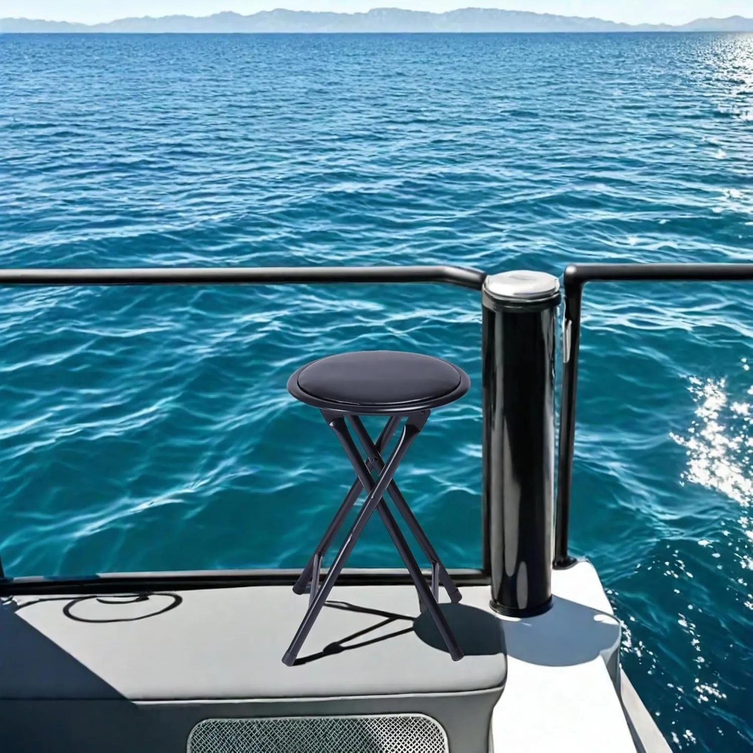 Homy Casa Folding Fishing Stool with Padded Seat, Portable & Lightweight Boat Seat, Space-Saving Stool for Fishing, Camping & Outdoor Adventures, Black (1PC)