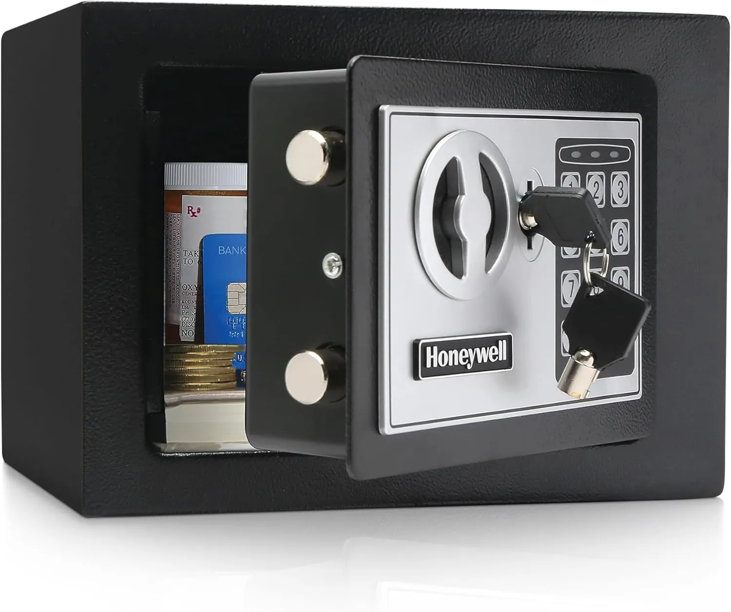 Honeywell Safes & Door Locks - Bolt Down Small Safe Box with Digital Lock for Home - Steel Security Electronic Lock Box - Cabinet & Door Design Safe with 2 Keys - 0.17-Cubic Feet - Black - 5005