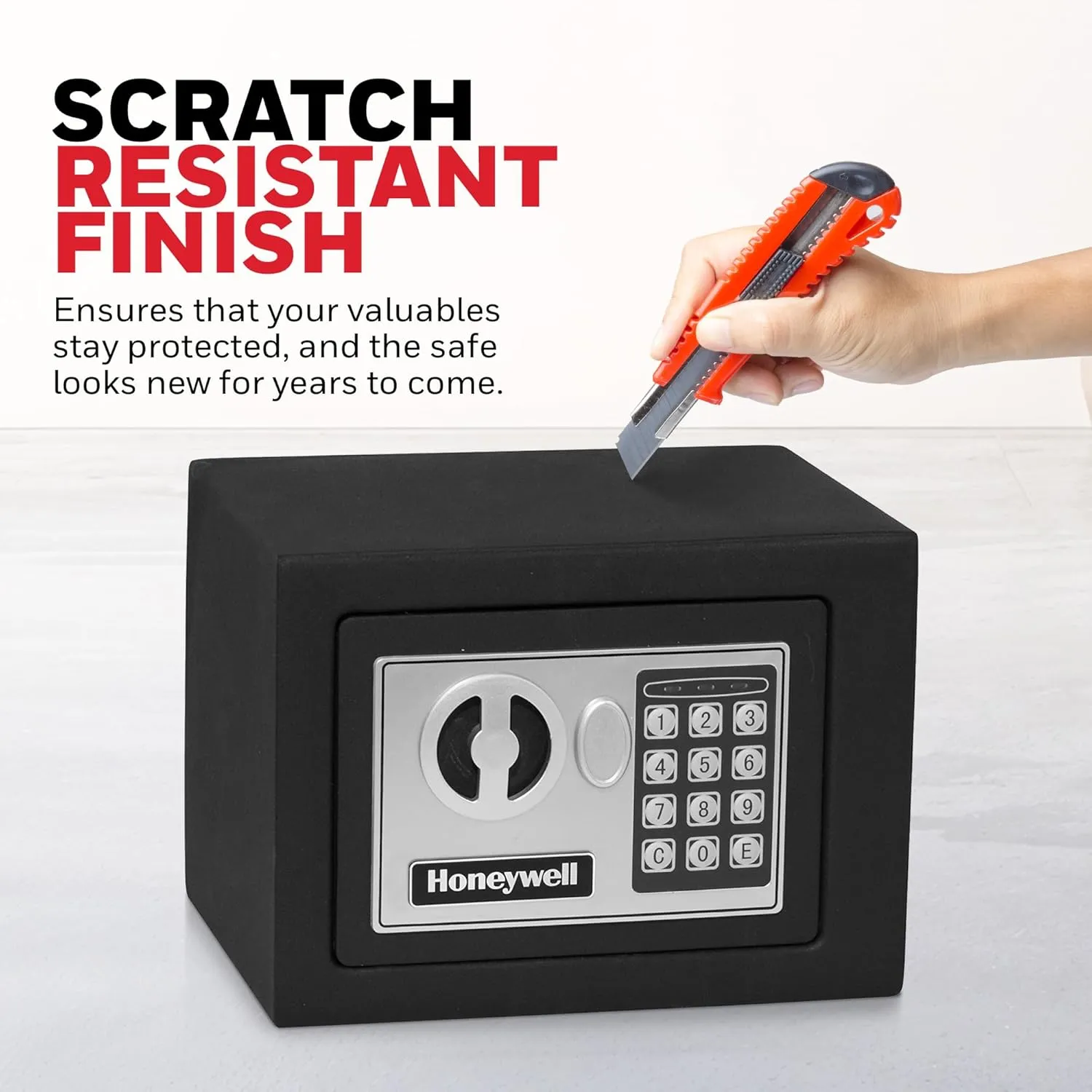 Honeywell Safes & Door Locks - Bolt Down Small Safe Box with Digital Lock for Home - Steel Security Electronic Lock Box - Cabinet & Door Design Safe with 2 Keys - 0.17-Cubic Feet - Black - 5005