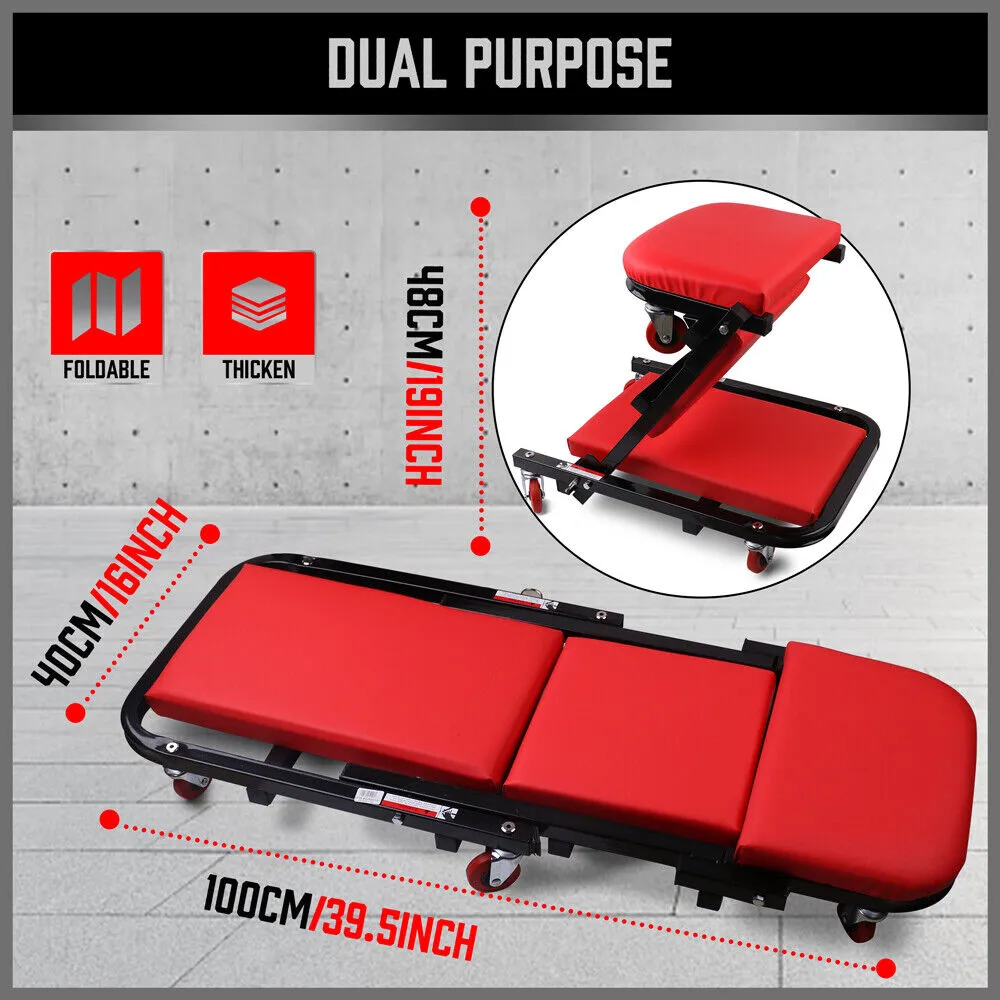 HORUSDY 100cm Z Creeper Seat - Foldable Rolling Stool Mechanic Chair for Workshop Garage