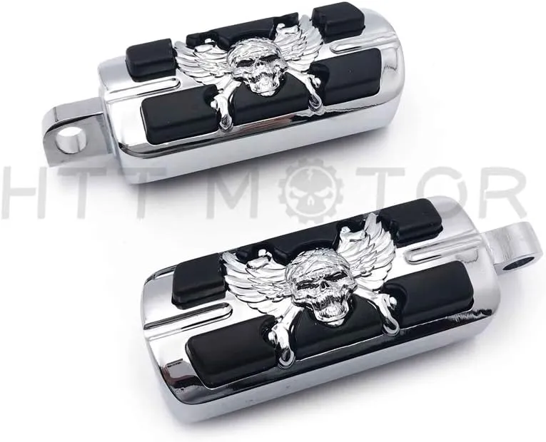 HTTMT MT216-060- Motorcycle Chrome Zombie Pirate Foot Pegs Compatible with most models w/Harley male mount-style footpeg supports Dyna Touring