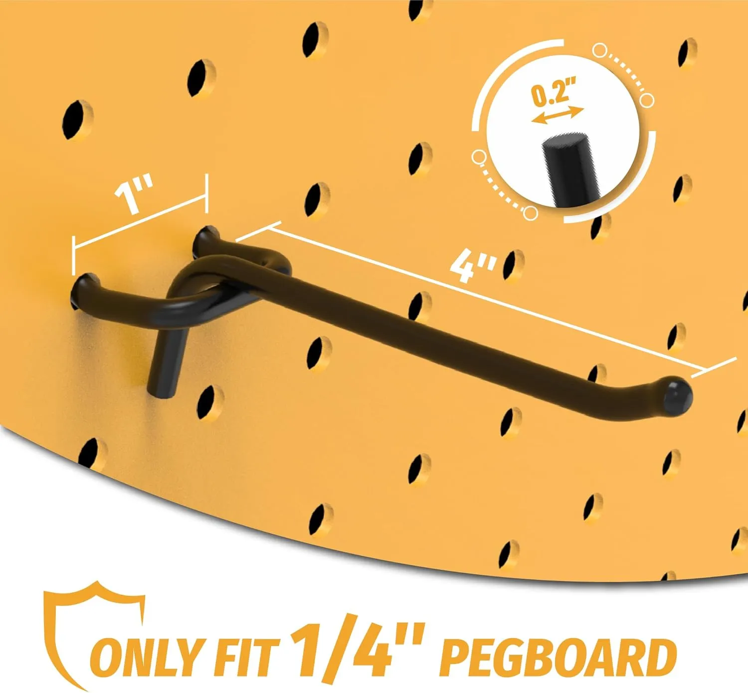 HUHOLE Black Pegboard Hooks 4 Inch, 25PC, Heavy Duty Pegboard Hooks, Fit 1/4" Peg Board