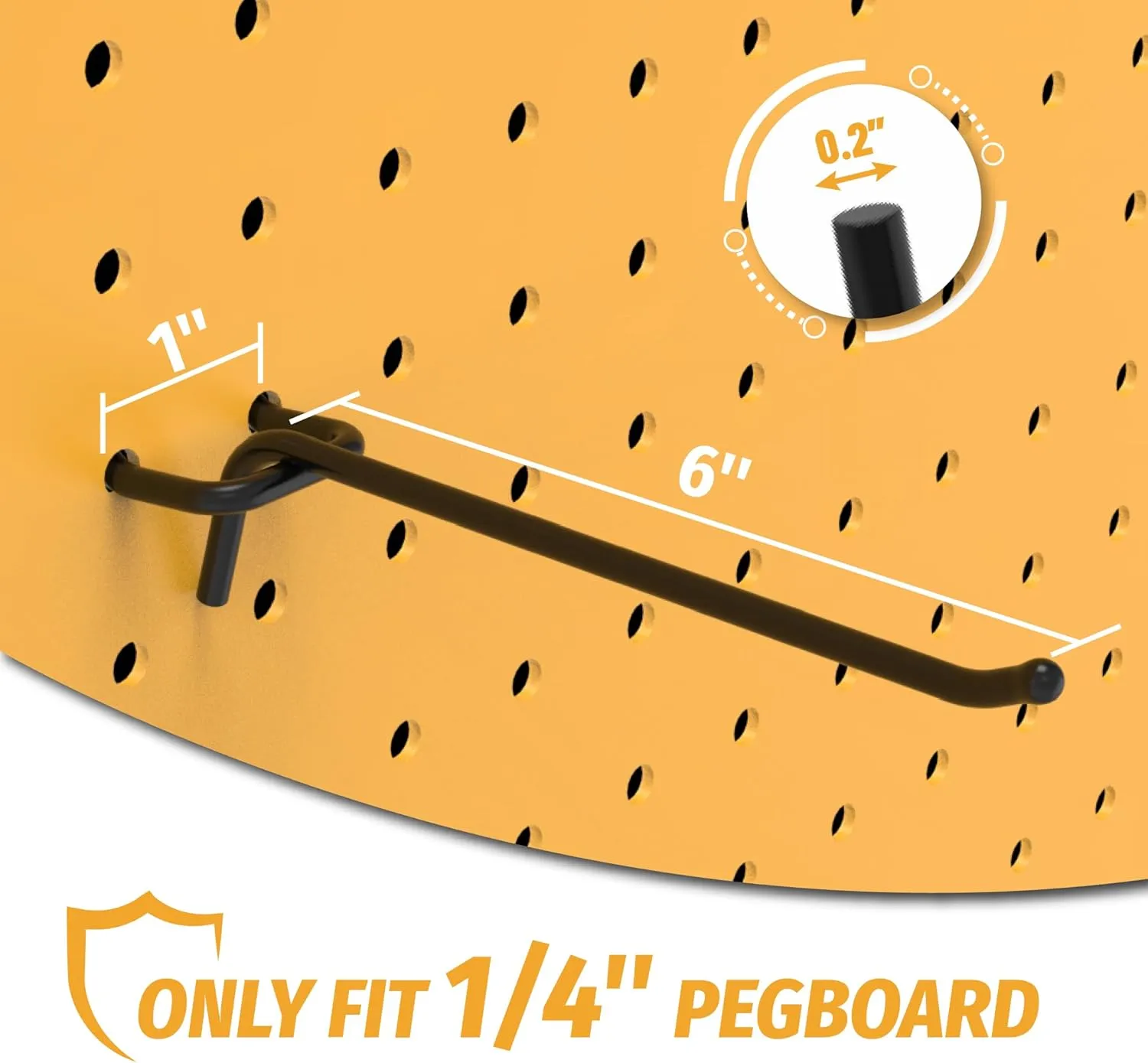 HUHOLE Black Pegboard Hooks 6 Inch, 25PC, Heavy Duty Pegboard Hooks, Fit 1/4" Peg Board