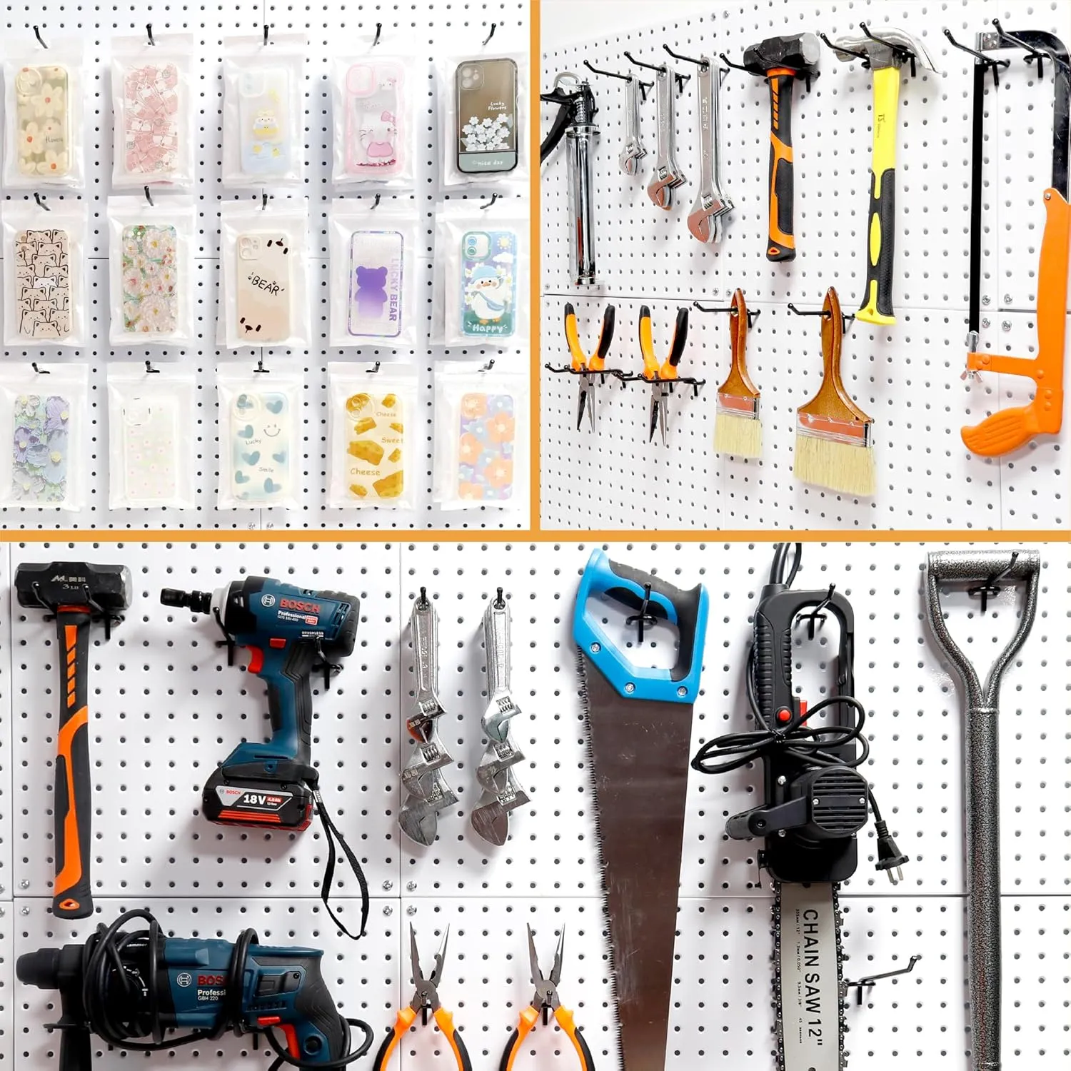 HUHOLE Black Pegboard Hooks 6 Inch, 25PC, Heavy Duty Pegboard Hooks, Fit 1/4" Peg Board