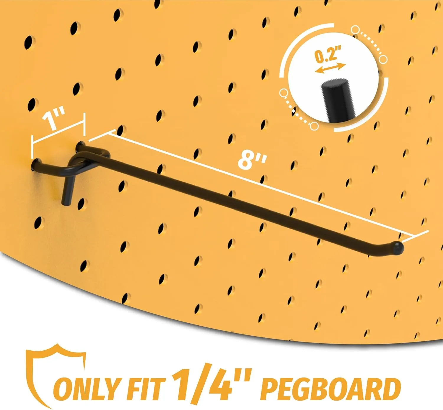 HUHOLE Black Pegboard Hooks 8 Inch, 25PC, Heavy Duty Pegboard Hooks, Fit 1/4" Peg Board
