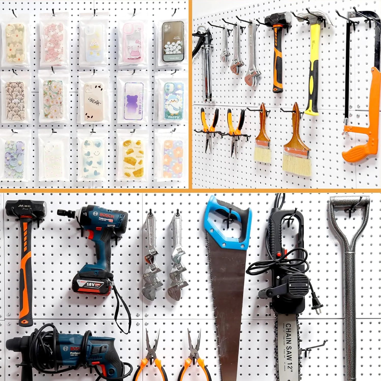 HUHOLE Black Pegboard Hooks 8 Inch, 25PC, Heavy Duty Pegboard Hooks, Fit 1/4" Peg Board