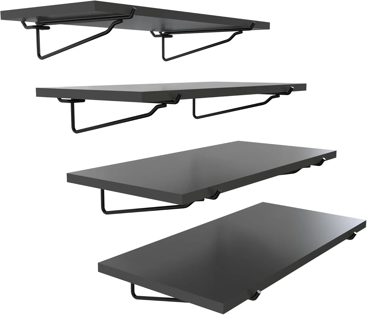 HUHOLE Black Pegboard Shelf 4 Pack, Only Fits 1/4 Pegboard, Heavy Duty Peg Board Shelving for Organization, Wooden Pegboard Shelves for Garage, Pegboard Accessories for Crafts Room, Office