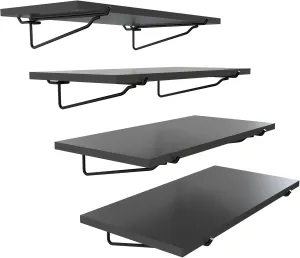 HUHOLE Black Pegboard Shelf 4 Pack, Only Fits 1/4 Pegboard, Heavy Duty Peg Board Shelving for Organization, Wooden Pegboard Shelves for Garage, Pegboard Accessories for Crafts Room, Office