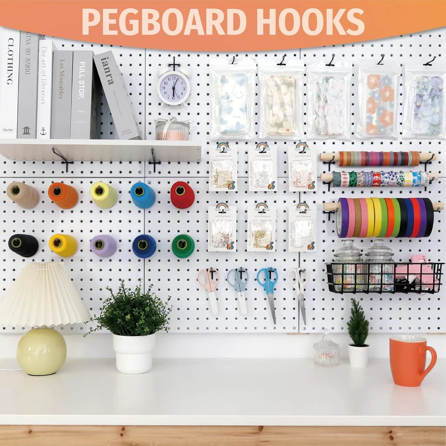 HUHOLE Pegboard Hooks 6 Inch 50PC, Black Peg Board Hooks, Fit 1/4" or 1/8" Pegboard, Ideal Peg Board Organizer Accessories for Garage Tool Organization, Wall Storage (Black, 6 Inch)