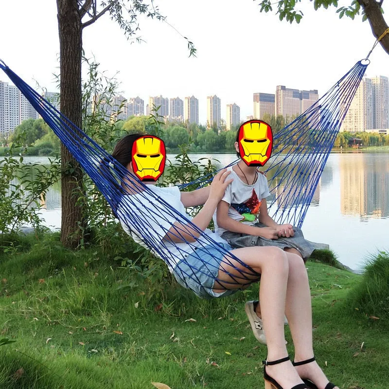 HULIANFU Portable Nylon Mesh Hammock Sleeping Bed For Outdoor Travel Camping Blue Green Red Hanging Folding Patio Swing Chair Furniture