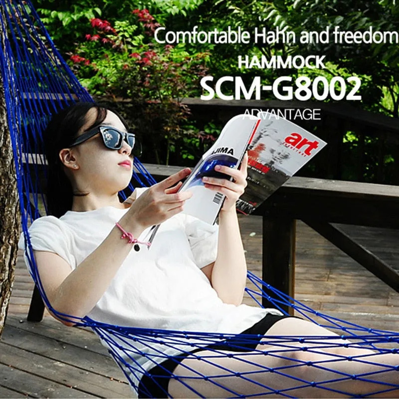 HULIANFU Portable Nylon Mesh Hammock Sleeping Bed For Outdoor Travel Camping Blue Green Red Hanging Folding Patio Swing Chair Furniture