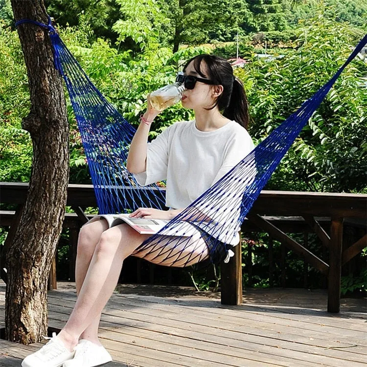 HULIANFU Portable Nylon Mesh Hammock Sleeping Bed For Outdoor Travel Camping Blue Green Red Hanging Folding Patio Swing Chair Furniture