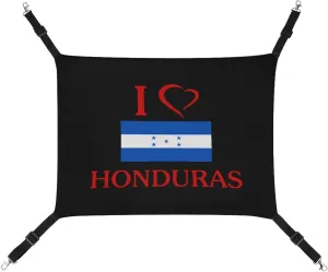 I Love Honduras Flag Cat Hanging Hammock Soft Breathable Pet Cage Dog Hammock with Adjustable Straps and Metal Hooks