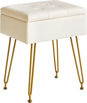IBUYKE Multifunctional Storage Vanity Stool with Flip Tabletop, Adjustable Metal Legs & PU Leather - 40x30x48cm Ottoman Footrest for Makeup, Living Room, Entryway, White WBD014W