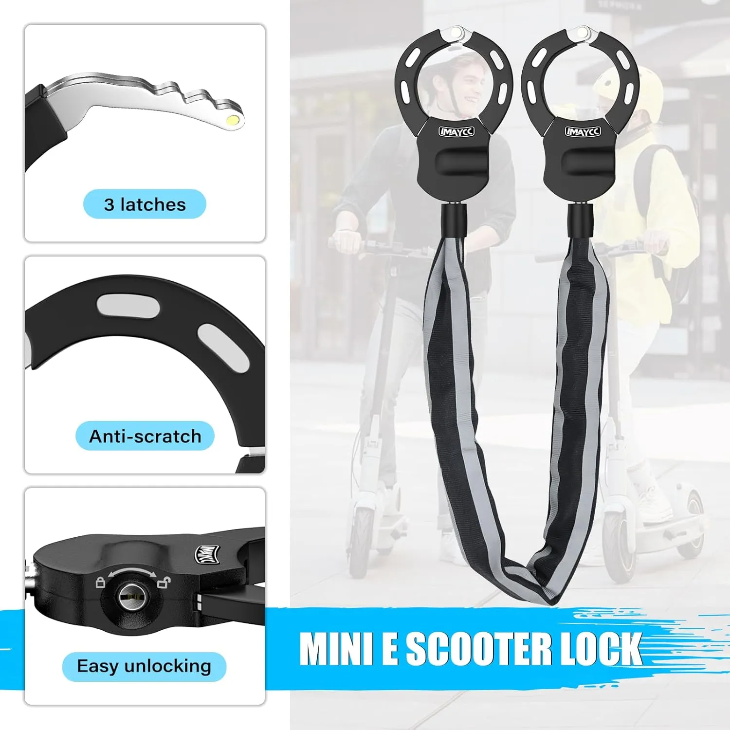 IMAYCC Mini Scooter Lock, Electric Scooter Locks Anti Theft, Portability Lock for E Scooter, Bike Locks Heavy Duty, Security Chain Lock for Segway Ninebot Xiaomi NIU and Other Scooter Lock