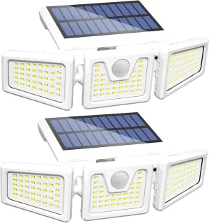 INCX 156 LED Solar Motion Lights Outdoor 2 Pack, 3 Heads Solar Security Lights with Motion Sensor IP65 Waterproof, Flood Lights for Wall, Patio, Garden, Porch, Garage White