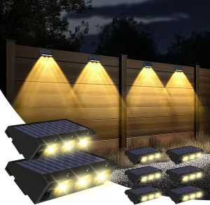 INCX Solar Fence Lights Outdoor Waterproof, 8 Pack 3 LEDs Fence Lights Solar Powered with 1500mAh Battery, Auto On/Off Outdoor Decor for Porch, Wall, Patio, Backyard, Deck(Warm White)