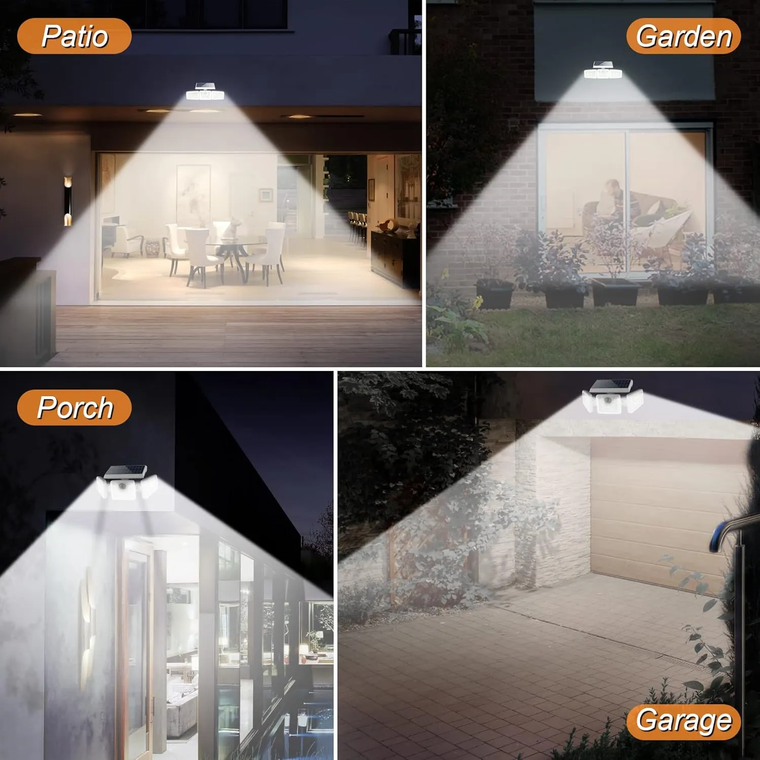 INCX Solar Lights Outdoor with Motion Sensor, 3 Heads Security Lights Solar Powered, 156 LED Flood Light Motion Detected Spotlight for Garage Yard Entryways Patio, IP65 Waterproof, White, 4 Pack