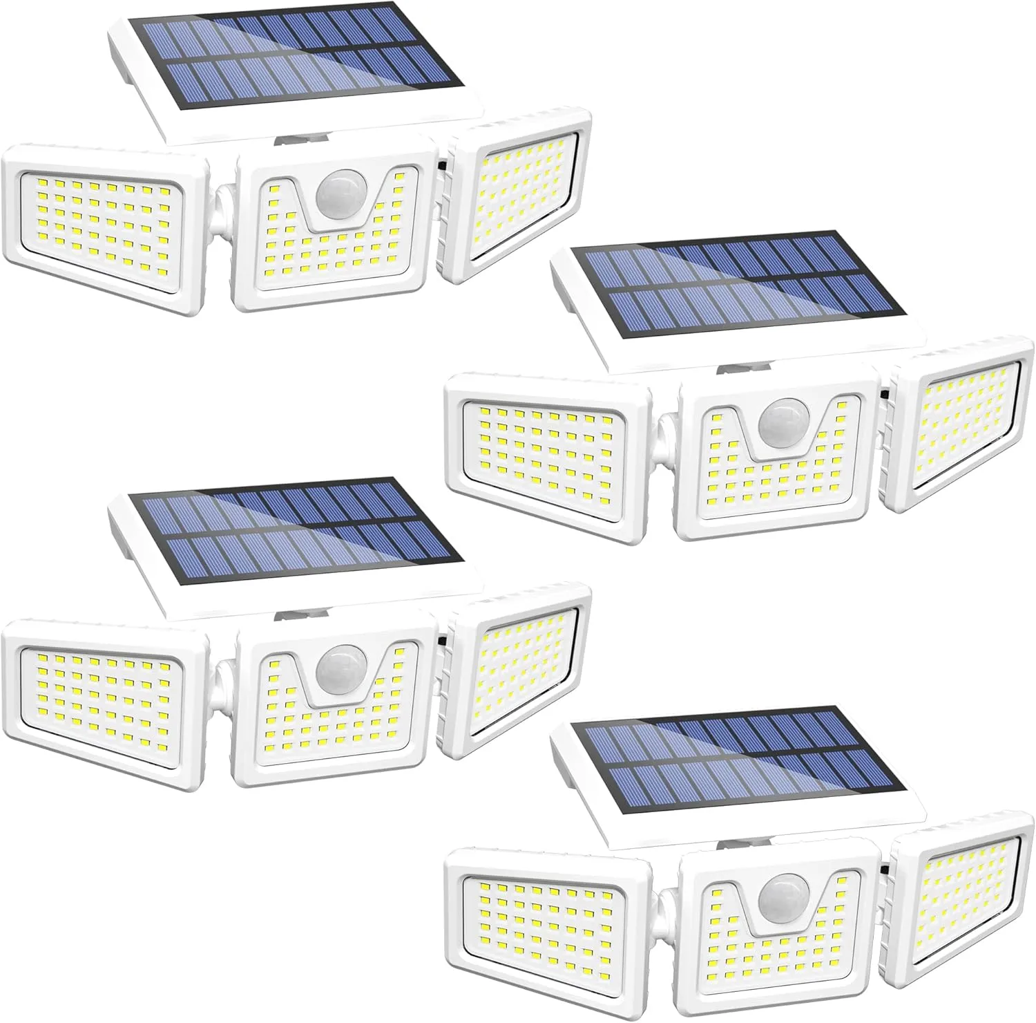 INCX Solar Lights Outdoor with Motion Sensor, 3 Heads Security Lights Solar Powered, 156 LED Flood Light Motion Detected Spotlight for Garage Yard Entryways Patio, IP65 Waterproof, White, 4 Pack