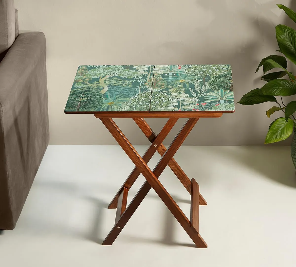 India Circus by Krsnaa Mehta Animalia Creations Wooden Stool End Table for Living Room, Bedroom,Small Space Furniture | Multi-Purpose Nightstand Coffee Folding Portable Sofa Bed Side Table