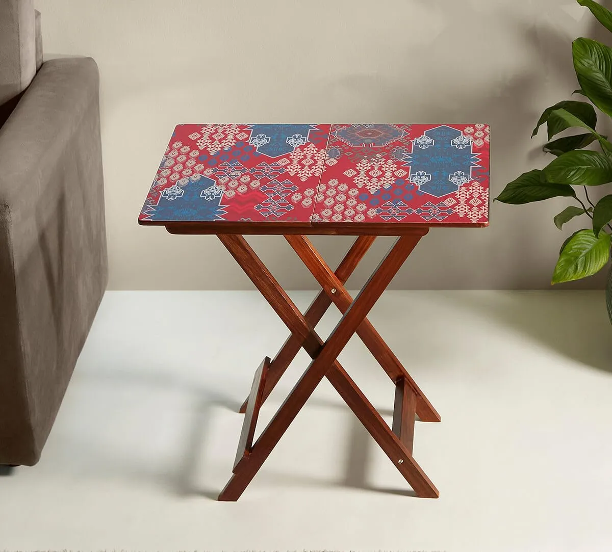 India Circus by Krsnaa Mehta Animalia Creations Wooden Stool End Table for Living Room, Bedroom,Small Space Furniture | Multi-Purpose Nightstand Coffee Folding Portable Sofa Bed Side Table