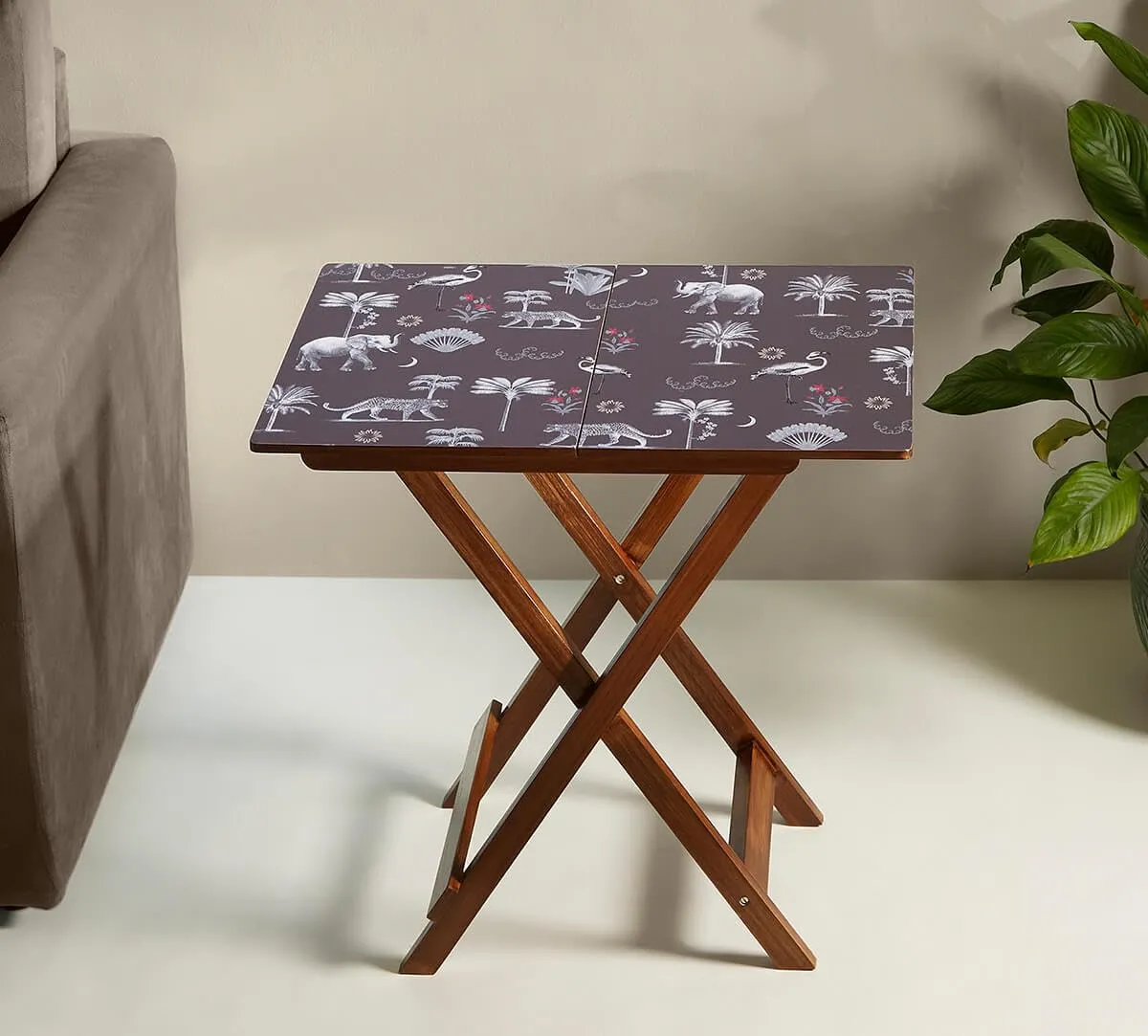 India Circus by Krsnaa Mehta Animalia Creations Wooden Stool End Table for Living Room, Bedroom,Small Space Furniture | Multi-Purpose Nightstand Coffee Folding Portable Sofa Bed Side Table