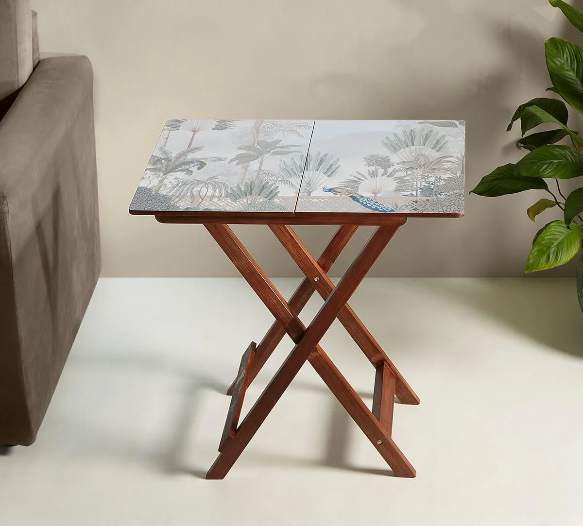 India Circus by Krsnaa Mehta Animalia Creations Wooden Stool End Table for Living Room, Bedroom,Small Space Furniture | Multi-Purpose Nightstand Coffee Folding Portable Sofa Bed Side Table