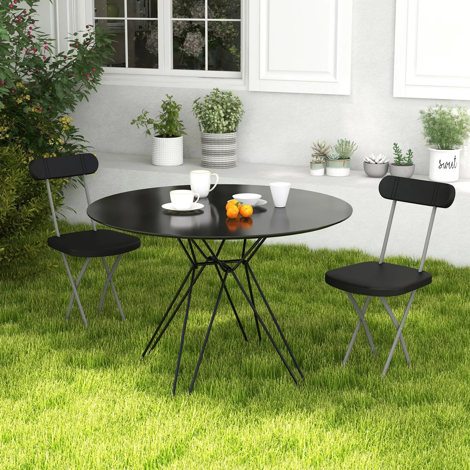 Indoor and Outdoor Metal Folding Stool with Sturdy Frame and Ergonomic Backrest
