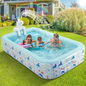 Inflatable Pool for Kids and Adults, Large Blow up Swimming Pool (118" L x71 W x 23.5" H), Unicorn Pool for Kids with Sprinkler, Thicken Oversized Pools for Whole Family Party Backyard Garden Outdoor