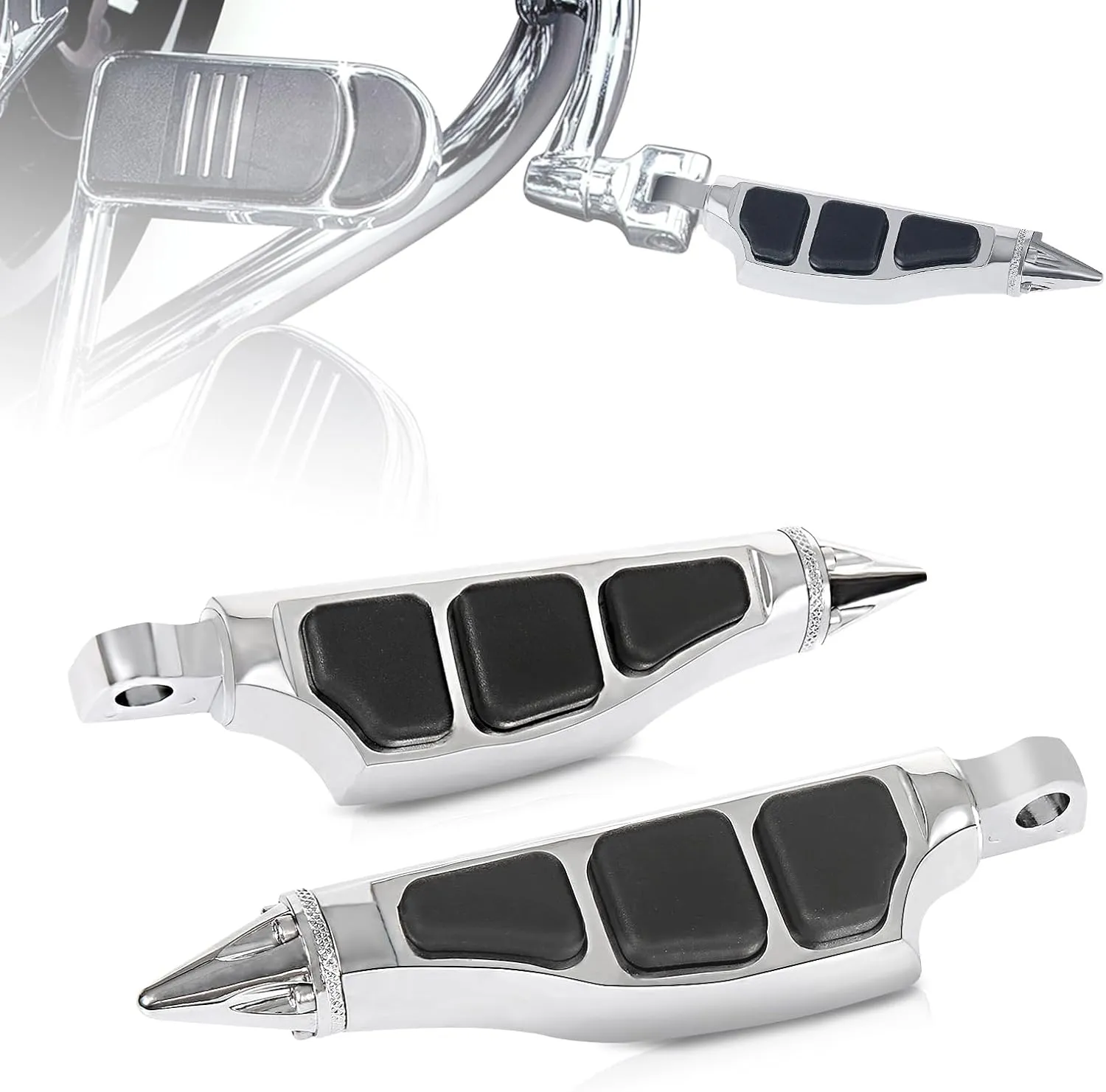INNOGLOW Motorcycle 1 Pair Foot Pegs Spike Stiletto Foot Rests Anti Vibration Skidproof FootPeg Aluminum Footrest Set Male Mount Fit For Harley Davidson