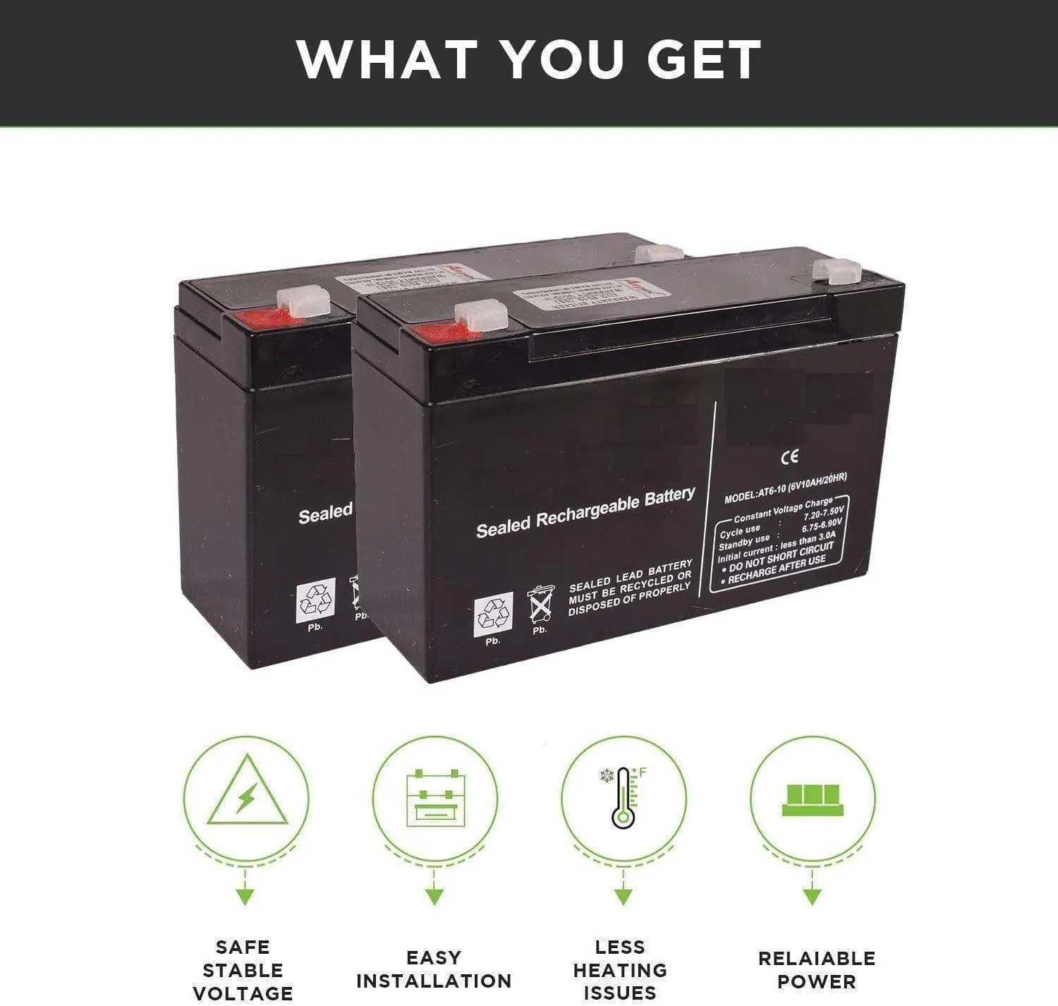 iPower 6V 10AH Rechargeable VRLA Battery for Toys & Scientific Projects