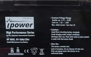 iPower 6V 10AH Rechargeable VRLA Battery for Toys & Scientific Projects