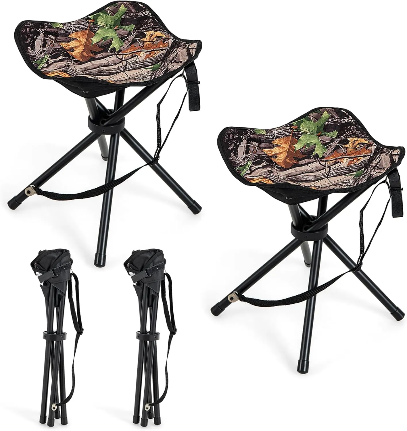 IRONMAX 2 Pack Hunting Stool, Portable Camping Stool with Shoulder Strap, 4 Legged Stools Hold up to 330lbs, Lightweight Folding Stool for Backpacking Fishing Hiking Travel, Camouflage