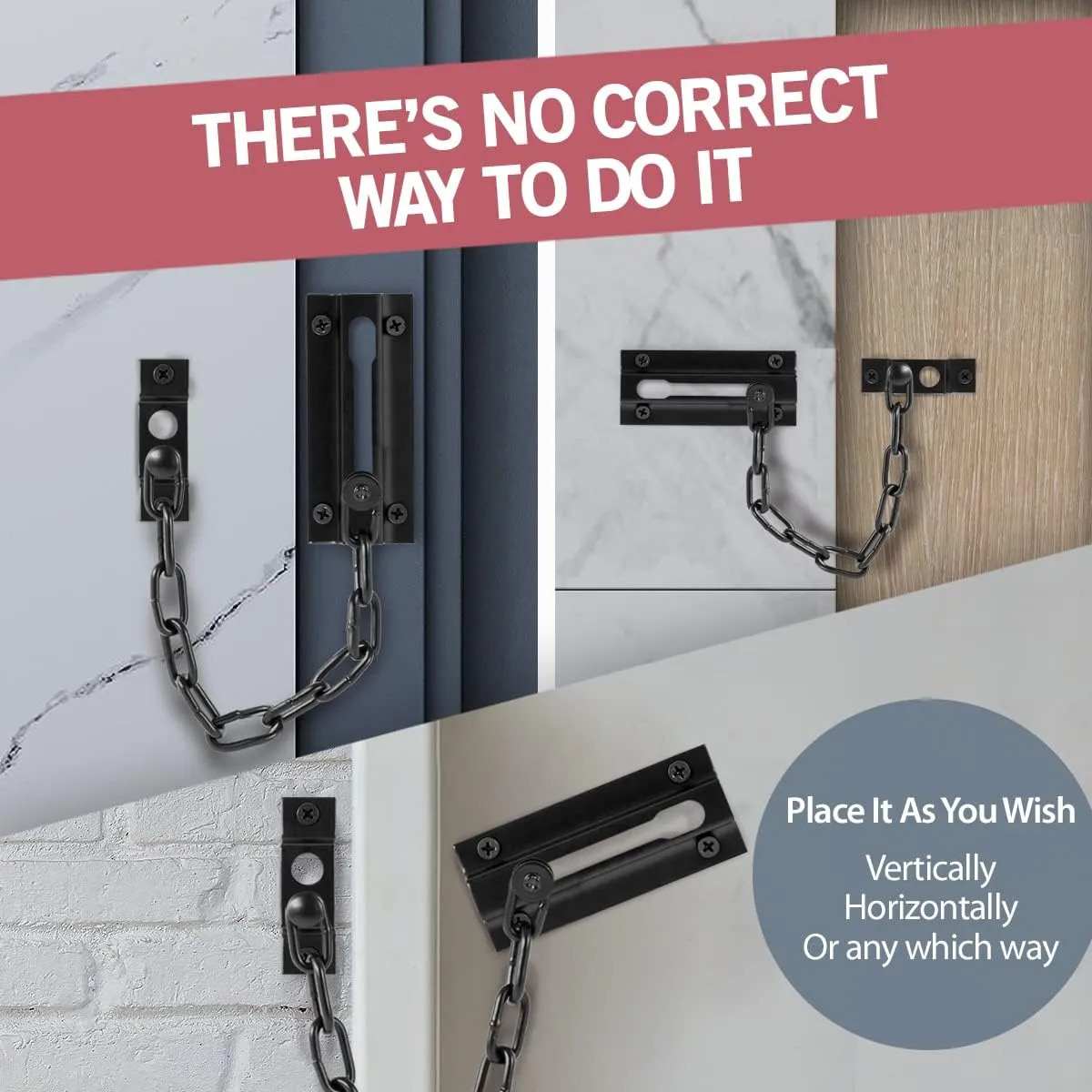 Jack N’ Drill Chain Door Guard with Lock - 2 Pack Chain Lock Door Guard, Sturdy & Rust-Resistant Steel Chain Locks for Inside Door and Extra Front Door Lock, 100% Child Safe (Black)