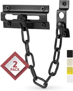 Jack N’ Drill Chain Door Guard with Lock - 2 Pack Chain Lock Door Guard, Sturdy & Rust-Resistant Steel Chain Locks for Inside Door and Extra Front Door Lock, 100% Child Safe (Black)