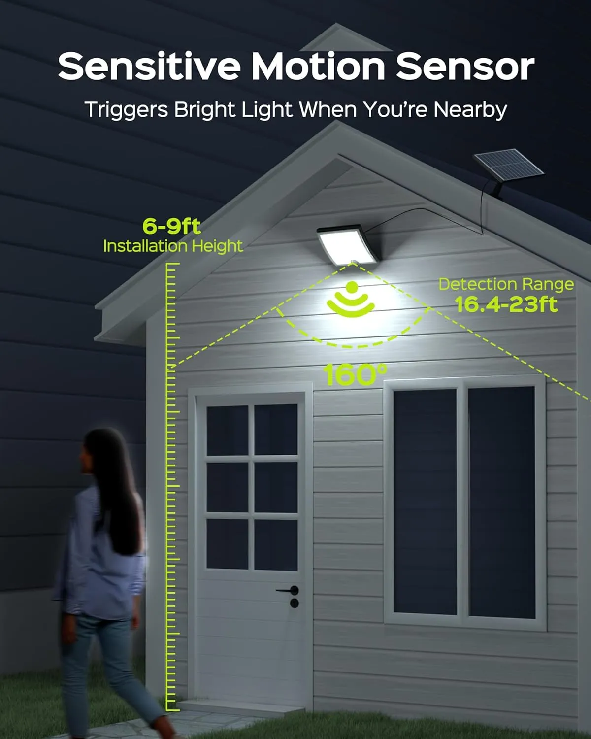 JACKYLED Solar Lights Outdoor Waterproof, Motion Sensor Security Light with 16.4ft Cord, Dusk to Dawn Solar Powered Flood Lights for Patio, Yard, Garage, 4-Pack