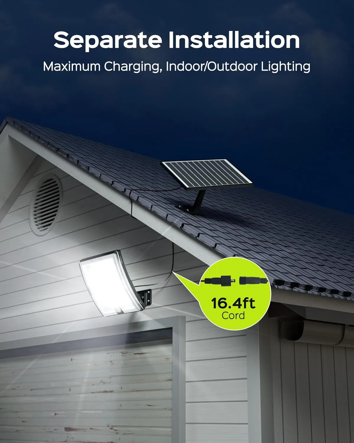 JACKYLED Solar Lights Outdoor Waterproof, Motion Sensor Security Light with 16.4ft Cord, Dusk to Dawn Solar Powered Flood Lights for Patio, Yard, Garage, 4-Pack