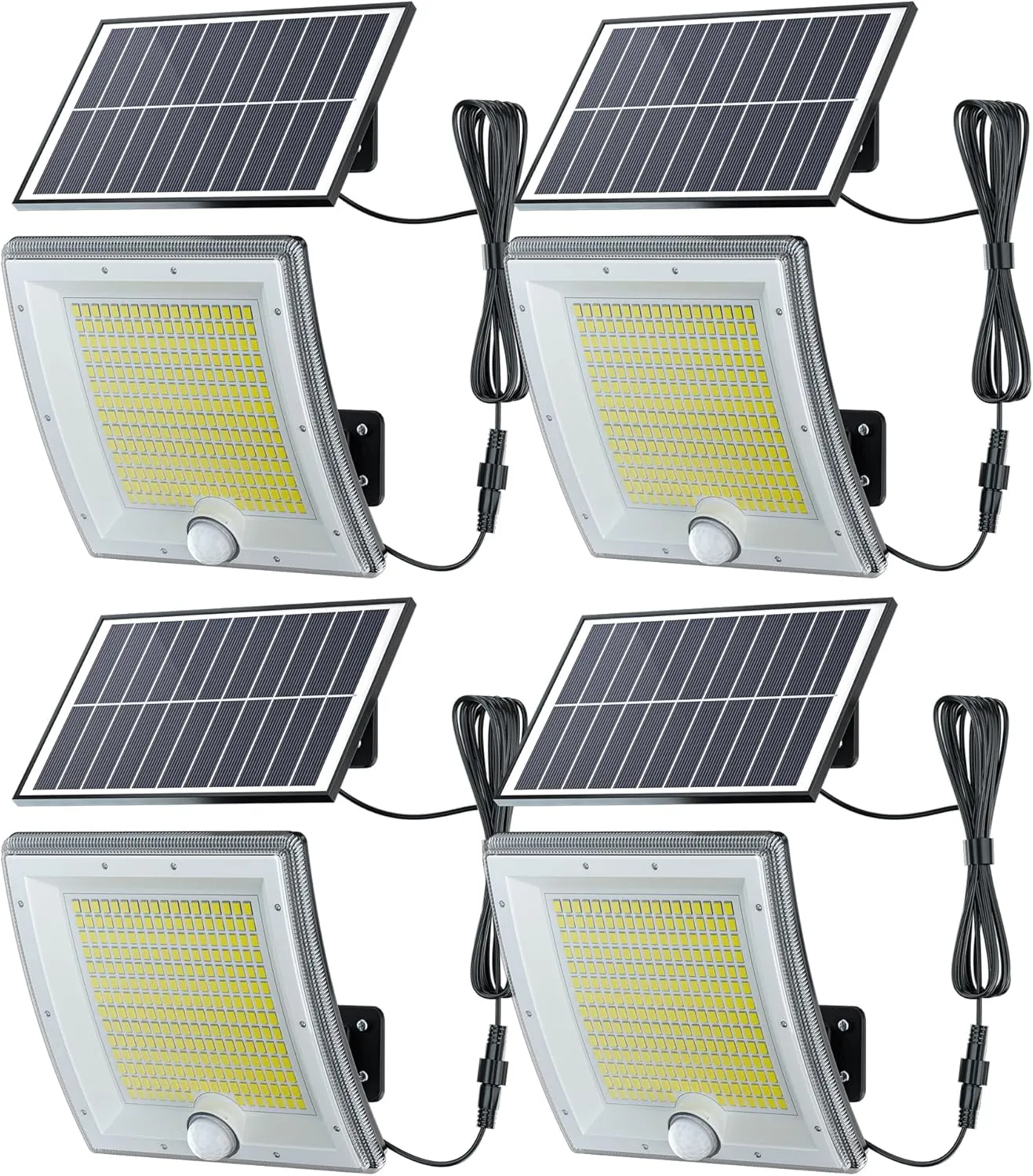 JACKYLED Solar Lights Outdoor Waterproof, Motion Sensor Security Light with 16.4ft Cord, Dusk to Dawn Solar Powered Flood Lights for Patio, Yard, Garage, 4-Pack
