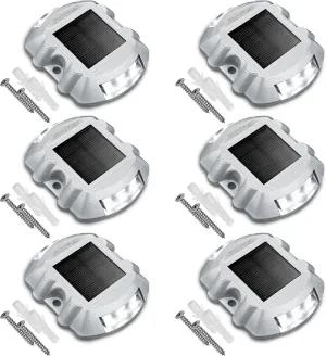 JACKYLED Upgraded Solar Driveway Marker Lights with Switch 6-Pack Solar Powered Dock Lights Outdoor Waterproof LED Deck Lighting Warning Road Studs for Boat Dock Pathway Runway, Bright White