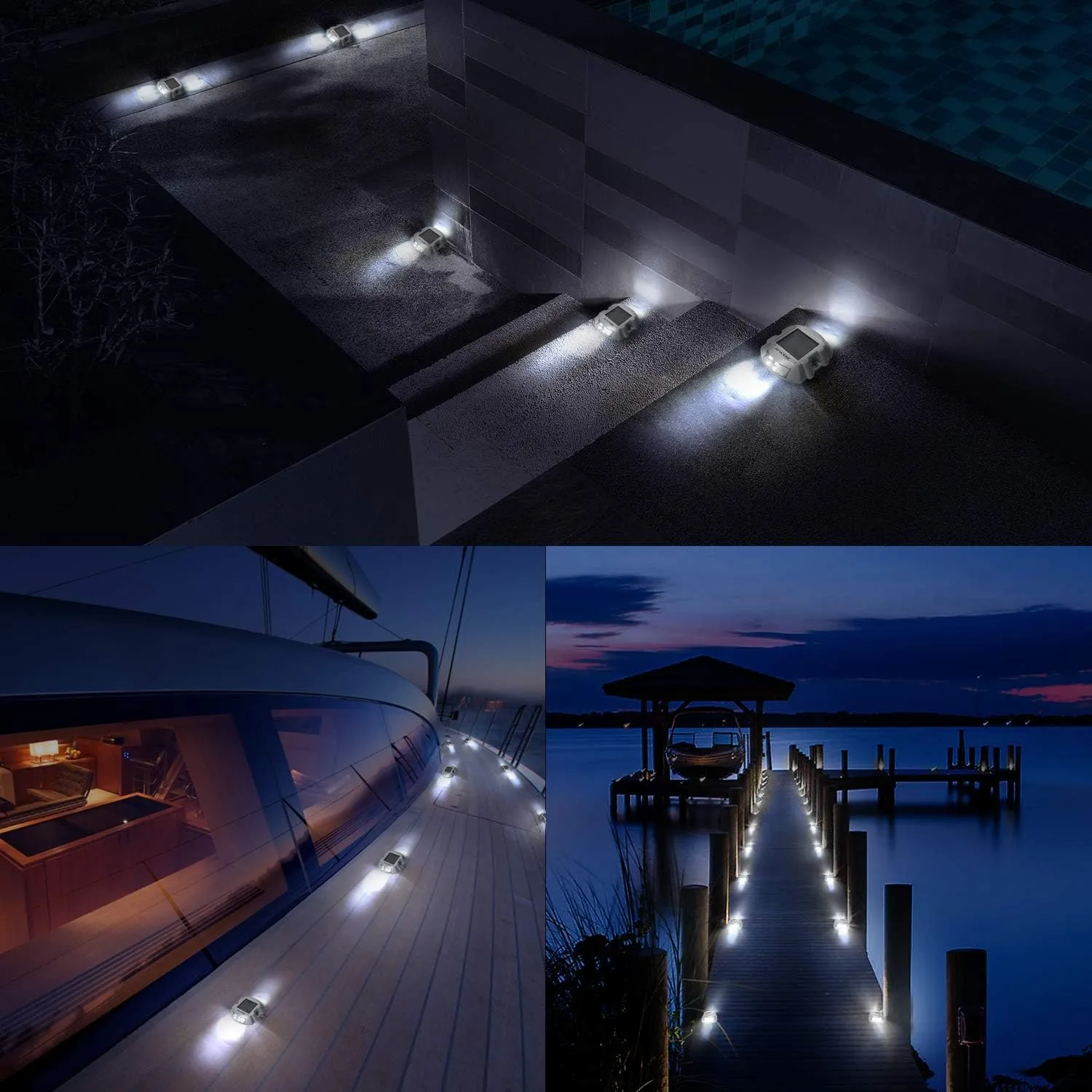 JACKYLED Upgraded Solar Driveway Marker Lights with Switch 6-Pack Solar Powered Dock Lights Outdoor Waterproof LED Deck Lighting Warning Road Studs for Boat Dock Pathway Runway, Bright White