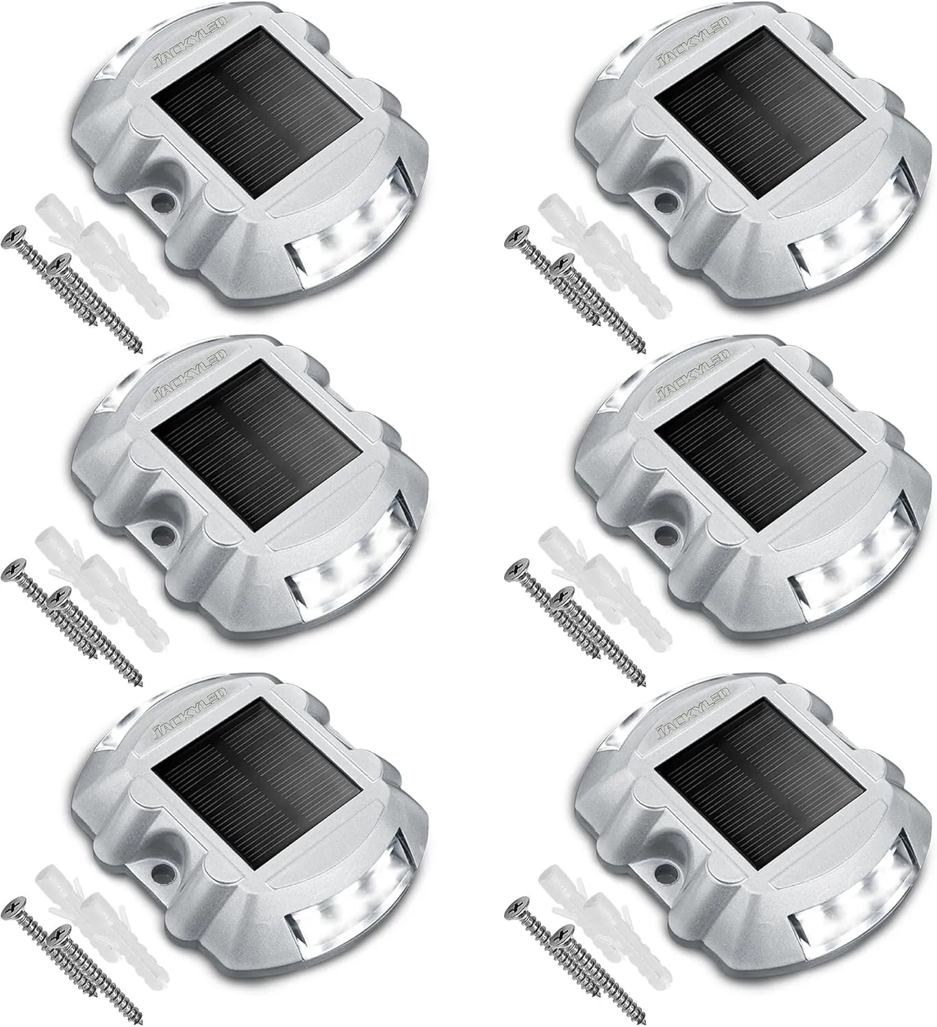 JACKYLED Upgraded Solar Driveway Marker Lights with Switch 6-Pack Solar Powered Dock Lights Outdoor Waterproof LED Deck Lighting Warning Road Studs for Boat Dock Pathway Runway, Bright White