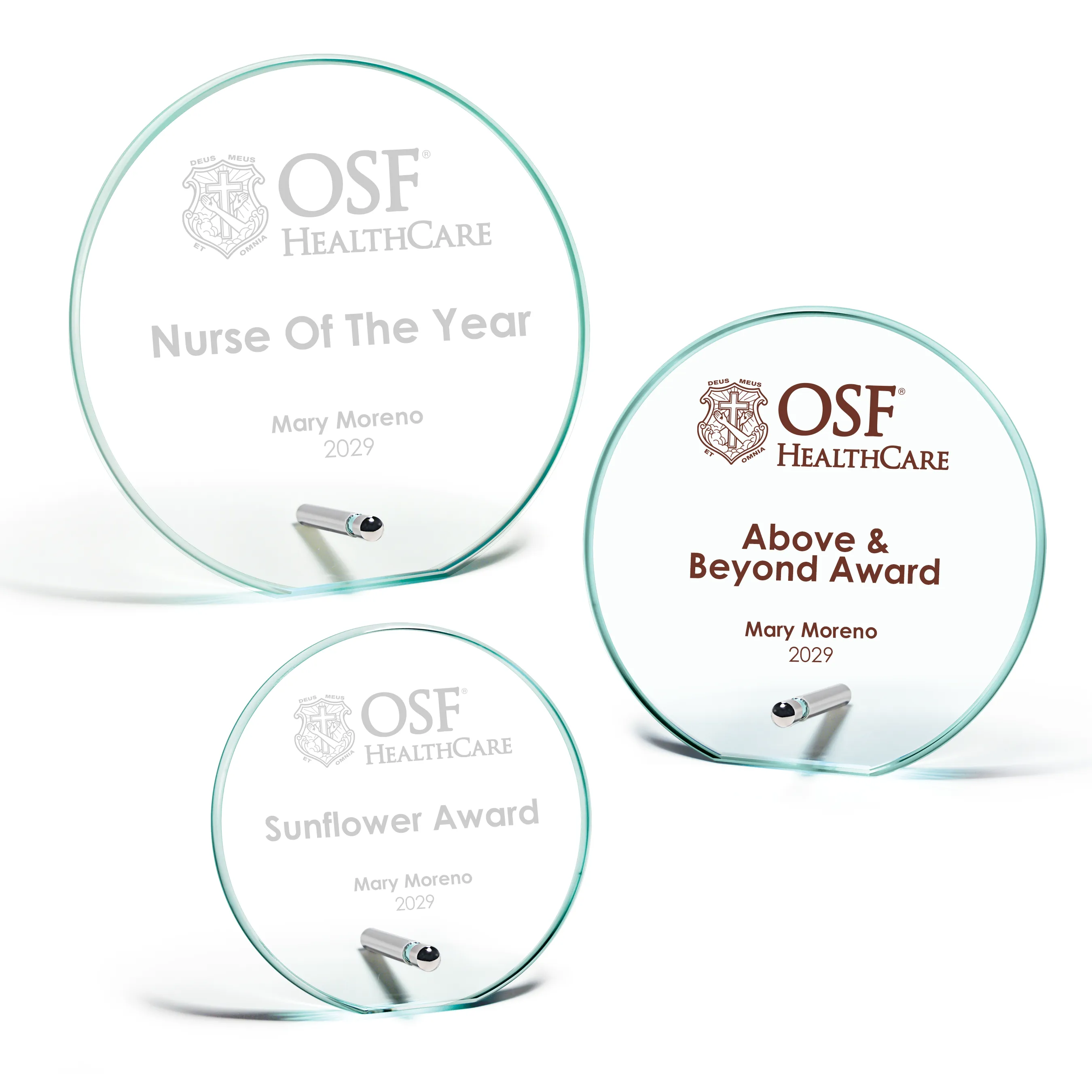 Jade Glass Circle Award with Peg Stand - 6" x 6" x 3/8"